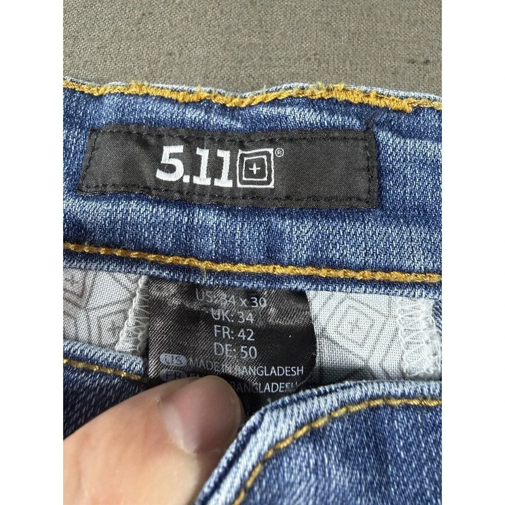 5.11 Tactical Jeans Men's 34x30 Defender Flex Regular Straight 74477 Med Wash